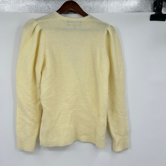 Something Navy light Yellow Alpaca blend v neck faux wrap Sweater size small - Picture 3 of 5
